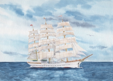 Postkarte DIN-A6  Aquarell Kunst Druck Kunstdruck Bremerhaven Schulschiff Segelschiff Deutschland - BHV6